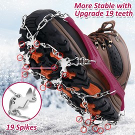 WIN.MAX Grödel Crampons, Ice Spikes, Shoe Claws with 19 Stainless Steel Teeth Spikes, Shoe Claws, Ice Spikes for Climbing, Mountaineering, Trekking, High Altitude, Winter, Outdoor (Red, L)