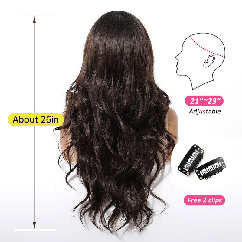 OUFEI Black Ombre Dark Brown Wigs for Women Long Curly