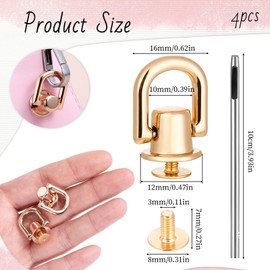 4pcs D Rings for Purse, 360 Degree Rotatable D Rings with 4 Leather Rivets and 1 Punch Tool for Leather Crafting, Crossbody Conversion Kit, Purse Hardware for Leather Crossbody Purse Craft