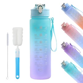 YekouMax Water Bottle, Sports Water Bottle with Straw, Leak Proof Drinks Bottle with Time Markings, Tritan BPA Free Bottle for Gym, Canteens, Men and Women, Girl and Boy (Gradient Green, 25 oz)