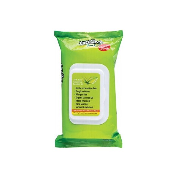 EUCOCLEAN Anti-Bacterial Wipes 2-in-1 Hand & Surface With Vitamin E 60