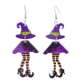 Halloween Witch Dangle Earrings for Women Blue Green Witch Hat Boot Dangle Drop Earrings Acrylic Gothic Cute Witch Earrings Halloween Party Jewelry Gift for Women (Yellow)
