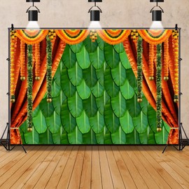 Leowefowa 10x8ft Vinyl Indian Pooja Photo Background Backdrop Pooja Marigold Garland Photo Background Tradition Indian Wedding Backdrop Photo Booth Studio Props