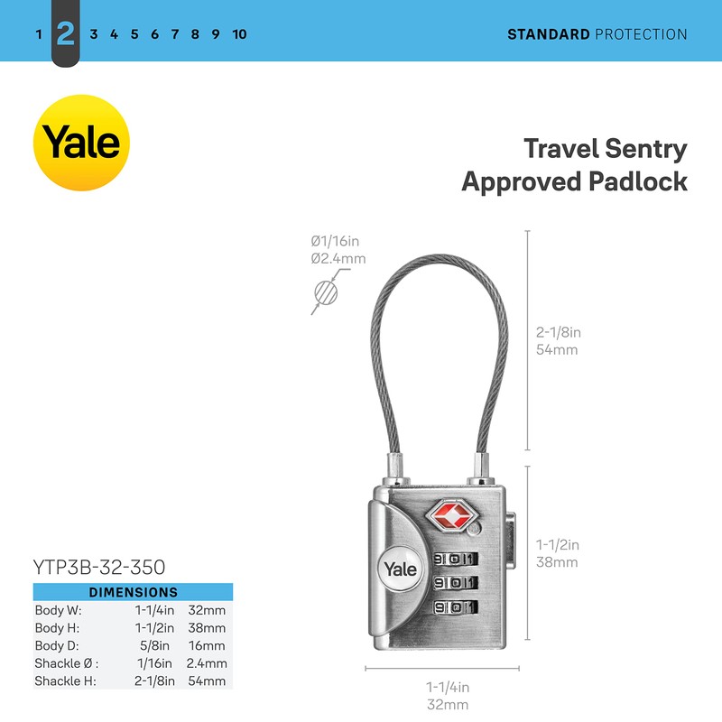 Yale TSA Approved Cable Luggage Locks with Combination for Travel,