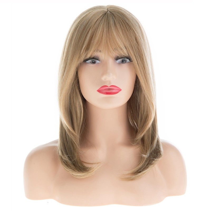 RicHyun Women Blonde Bob Wigs with Bangs Layered Straight Natural