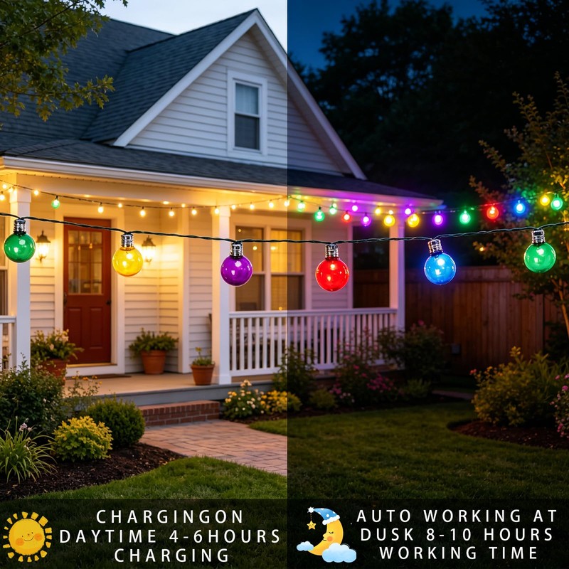 Afirst Solar String Lights Outdoor Waterproof, 15FT Multicolor Patio Lights