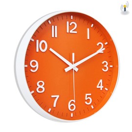 HZDHCLH Radio-Controlled Clock 30 cm Large Dial Wall Clock Silent Suitable for School Home Wall Decoration (Orange White)