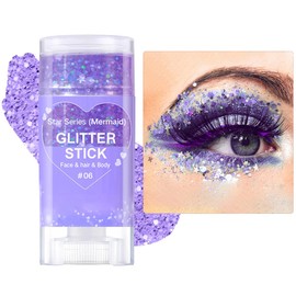 Mysense Purple Body Glitter Stick,Face Hair Glitter Makeup,Sparkling Mermaid Sequins Chunky Glitter Face Paint,Singer Concert Outfit Festival Rave Accessories for Women and Kids