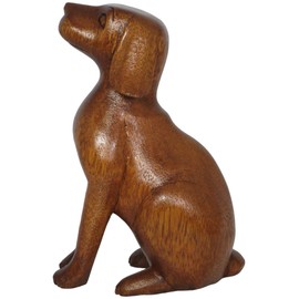 Brave Wings Hand Carved Wooden Dog ~ Attentive Dog 15cm High ~ Ornament Sculpture Figurine Statue Unique Table Decoration Home Decor ~ 5235