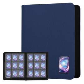 TCGPRO Toploader Binder with Viewing Window for 360 Cards in 3 x 4 Inch Rigid Sleeves, Toploader Album with 9 Side Pockets and Zip, Compatible with MTG, TCG, Sports Cards etc. Dark Blue
