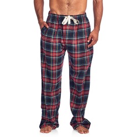 Ashford & Brooks Mens Super Soft Flannel Plaid Pajama Sleep Pants - Black Stewart Plaid - Large