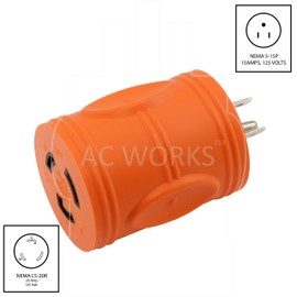 AC WORKS Locking Adapter Household 15Amp 5-15P Plug to Locking 20Amp L5-20R Female Connector (Compact)