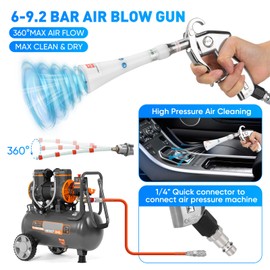 MYPIN Car Cleaning Gun, 6-9.2Bar Dry Blow Gun, High Pressure Compressed Air Blow Gun, Interior Car Cleaning with 2 Nozzles for Vehicle Car Carpet Dashboard Seat Upholstery (White)