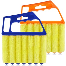 2 Pcs Window Venetian Blind Cleaner Duster Tool Washable 7 Fingers Dusting Cleaner and Air Vent Shutter Brush Blinds Air Conditioner Fan Duster Dirt Housekeeping Tool (Orange Blue)