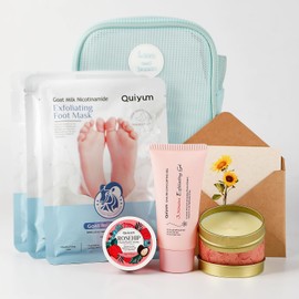 QUIYUM Geschenkbox für Frauen-7 tlg, Peeling,Po-Creme,Fußmaske, Grapefruit-Duftkerze，Grußkarten，Geburtstagsgeschenk, Geschenke für Frauen, Freundin, weihnachtsgeschenke für frauen