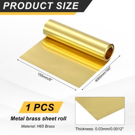 uxcell Brass Sheet Roll, 160" x 6" x 0.0012" Metal Flashing Brass Foil Roll for Crafting, Electrical DIY Projects Repairs, Gold