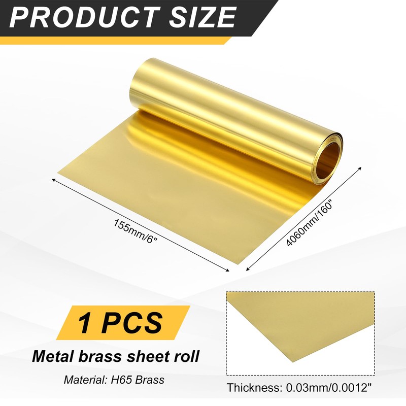 uxcell Brass Sheet Roll, 160" x 6" x 0.0012" Metal
