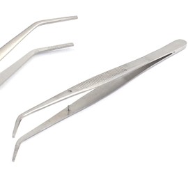 Heavy Duty 6 inches College Tweezers Curved Tips All-Purpose Forceps Professional Tweezers Tongs and Comfortable Ridged Handle for Crafting Repairing General Purpose