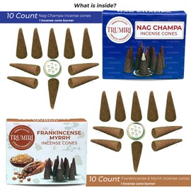 TRUMIRI Incense Cones - Combo Pack of 20 Cone Incense - Nag Champa & Frankincense Myrrh
