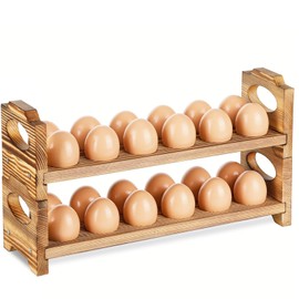 AOOHOOA Wooden Egg Holder Countertop, Stackable Wooden Egg Storage & Organizer, 2-Tier /24-Hole Farmhouse Eggs Rack Wood with Handle for Fresh Eggs to Store Chicken/Duck/Quail/Turkey/Easter Egg