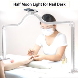 Half Moon Light for Nail Desk Lamp Nail Tech Lamp for Desk 34Inch Foldable LED Nail Table Light Manicure Light for Table Adjustable Dimmable Half Moon Light for Nail Lash Beauty Tattoos Crafts White