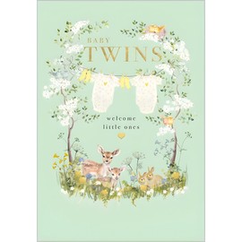 New Baby Twins Congratulations Card - Special Finishes - Artistic Woodland Animal Design - Welcome Little Ones - Made in the UK - Eco-Friendly