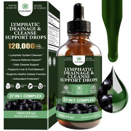Lymphatic Drainage & Immune Defense Drops, 27-in-1 Liquid Herbal Formula with Zeolite, Activated Charcoal, Echinacea, Elderberry, Burdock, Spirulina & Chlorella, for Women & Men, 4-OZ,2-Month Supply