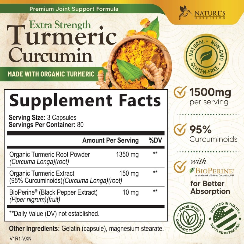 Turmeric Curcumin Supplement 1500mg - Organic Tumeric & BioPerine Black