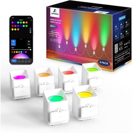 Appeck RGBCW Smart Wall Sconces, 54 Dynamic Scenes, Work with Alexa, Music Sync, Indoor Dimmable Led Wall Lights for Living Room, Bedroom, Party Decoration Lighting - Size: 4 PACKS- BLACK