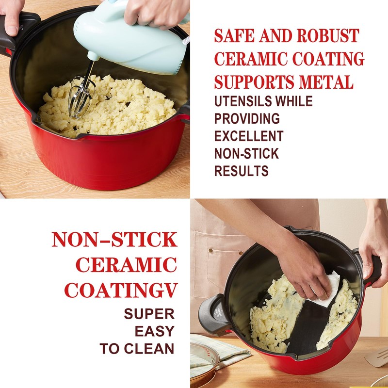 5qt Pasta Pot with Strainer Lid, Cast Aluminum Stockpot Multipot,