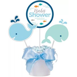 Creative Converting Lil Spout Blue Whale Animal Boy Baby Shower Party Decoration Centerpiece Sticks