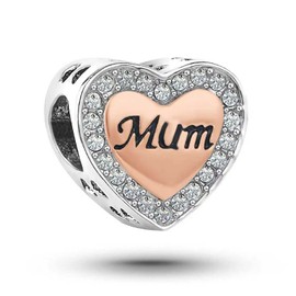 KunBead Jewelry Mum Rose Gold Heart I Love You Mummy Nomination Bead Charms fits Bracelets