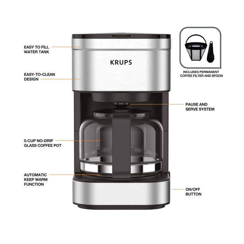 KRUPS Simply Brew Compact 5 Cup Coffee Maker: Stainless Steel