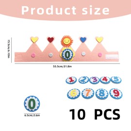 Children's Birthday Crown in Pink, Baby Birthday Crown, Fabric Crown for Children with Interchangeable Numbers from 0-9, Crown Birthday for Girls and Boys, Children's Party Decoration for Birthday