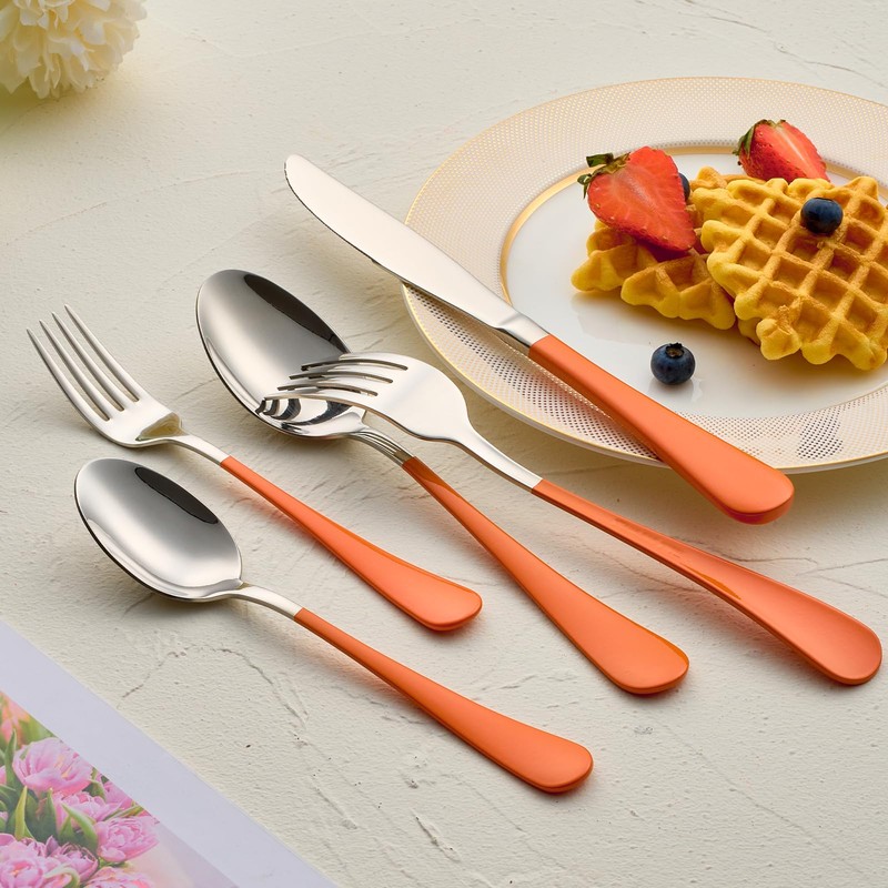 DINYWOW 20-Pieces Orange Silverware Sets for 4,Orange Handle Stainless Steel