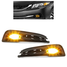 HECASA Fog Lights Compatible with 2013-2015 Honda Civic 4-Door Sedan Bumper Fog Lamp w/Switch Replacement for HO2592135 HO2593135 HO1038114 HO1039114- Yellow