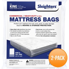 Sleighters Mattress Bags for Moving & Storage - Reusable 5 Mil Heavy Duty Bags - Extra Large Plastic Moving & Packing – Tear & Stain Resistant (2 Pack - King/Calf King - 78x14x104)