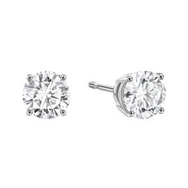 Moissanite Stud Earrings For Women 1.00-2.00 Cttw 18K Yellow Or White Gold Over Silver 4 Prongs (D Color VVS Clarity) Comes With Gift Box (2.00 Cttw, White Gold)