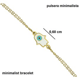 MYSTIC JEWELS By Dalia - Hand of Fatima and Turkish Eye Enamelled Double Chain Bracelet 925 Sterling Silver Minimalist, enamel