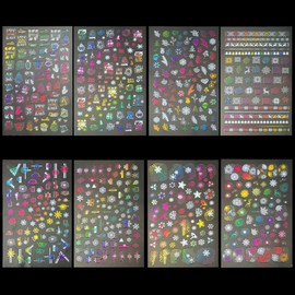 Christmas Nail Stickers,3D Holographic Colourful White Self-Adhesive Nail Stickers with Snowflake Xmas Tree Santa Claus Snowman Elk Bell Nail Decals, 8 Pcs Winter Nail Art Stickers Set for Women Girls Christams Nail Decorations