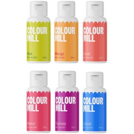 Colour Mill Oil-Based Food Coloring, Tropical Pack: 20 Milliliters Each of 6 Colors - Cobalt, Coral, Fuchsia, Kiwi, Mango and Melon