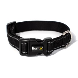 lionto Padded Dog Collar Nylon Reflective Waterproof Adjustable Size L Black