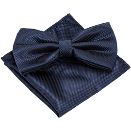 Bafiwu Men's Bow Tie with Pocket Square Set - Plain Bow Tie Suit with Gift Box for Tuxedo Wedding Adjustable Bow, navy, Unit size