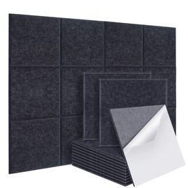 DEKIRU Self Adhevise Acoustic Panels Sound Proof Padding, 12 X 12 X 0.4 Inches High Density Sound Proof Foam Panels Used in Home & Offices （12 Pack Sesame Black）