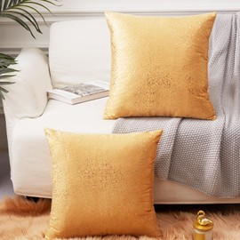 EUCIOR Gold Throw Pillow Covers,Gold Velvet Pillow Covers 24x24,Light Gold Pillows Both Sides Sparkle Gold Foil Print,Decor Soft Velvet Hidden Zipper Closure Accent Pillows,Small Gold Pillow Set of 2