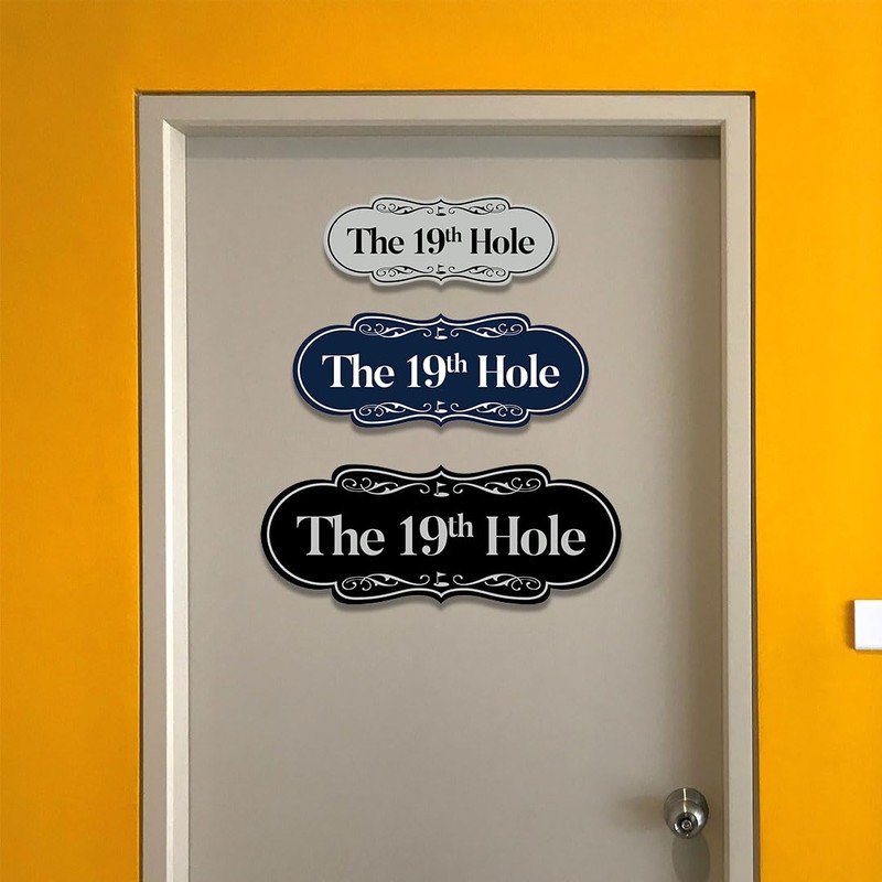 Signs ByLITA Designer The 19th Hole Sign (Black Gold) -
