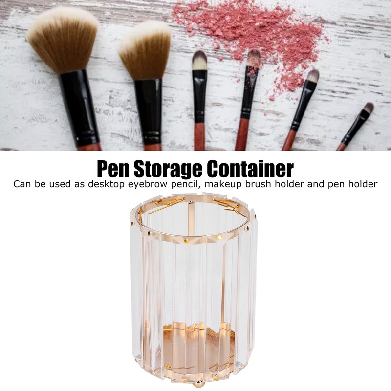 Cosmetic Brush Holder Transparent Glass Round Decorative Desktop Pen Storage