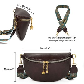 Long Keeper Bum Bag Women's Leather Bag Small Shoulder Bag Crossbody Bag Faux Leather Sling Bag Chest Bag Elegant with Removable Wide Strap, dark brown