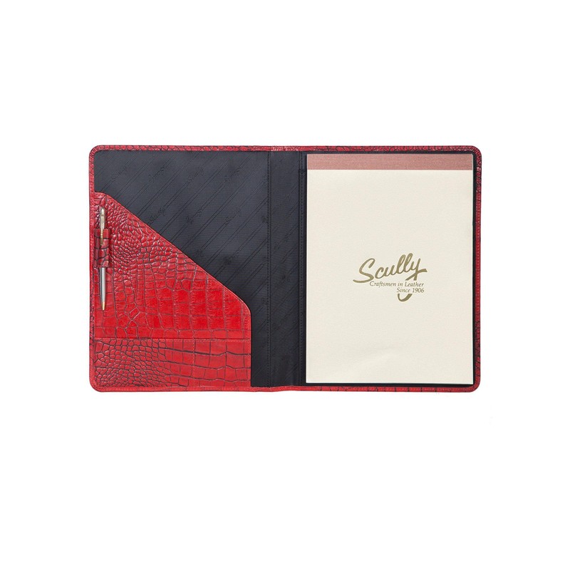 Scully Croco Embossed Leather Folding Padfolio (Croco Red)