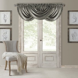Elrene Home Fashions Versailles Room-Darkening Faux-Silk Waterfall Window Valance, Accessory for Bedroom or Living Room Windows with Rod Pocket Tabs, 52" x 36", Gray, 1 Panel